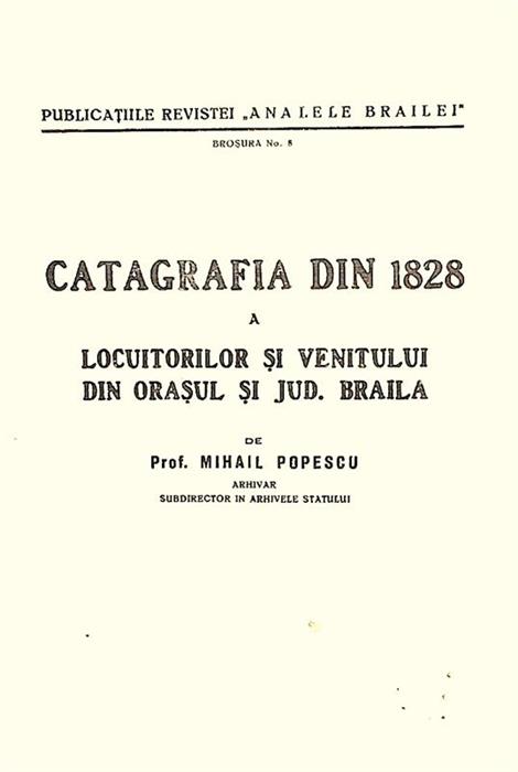 Catagrafia din 1828 a locuitorilor si venitului din Orasul si Jud. Braila.