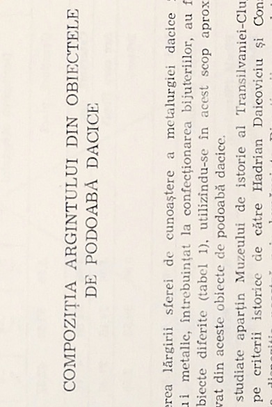 Compozitia argintului din obiectele de podoaba dacice