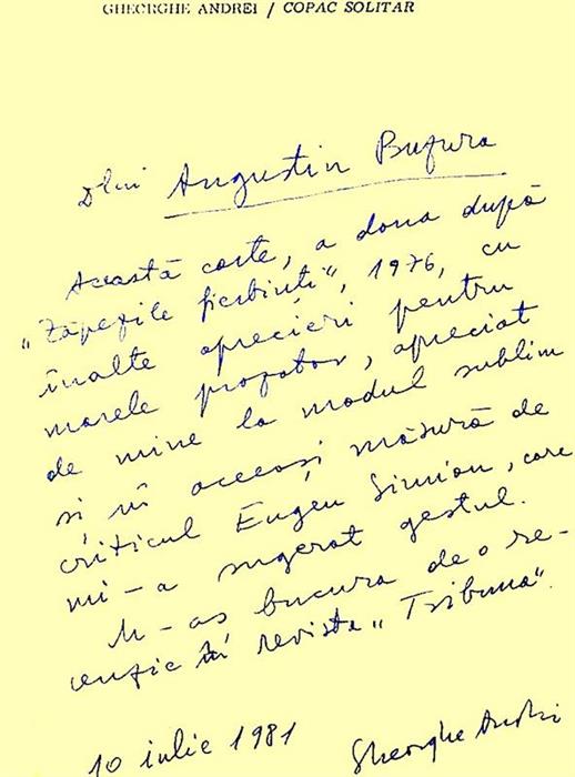 Incredibila dedicatie catre Augustin Buzura