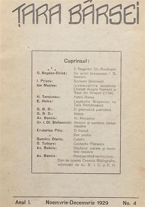 Revista Tara Barsei, Anul I Noiembrie-Decembrie 1929 Nr. 4
