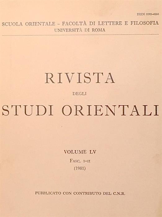 Rivista degli Studi Orientali vol. LV fasc. I-II, 1981