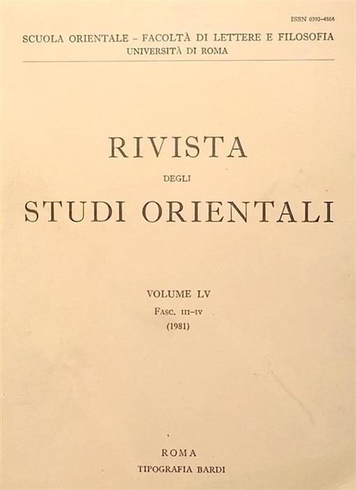Rivista degli Studi Orientali vol. LV  fasc. III-IV 1981