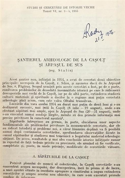 Santierul arheologic de la Casolt si Arpasul de Sus