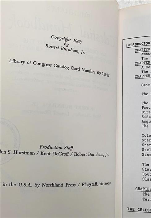 Very rare first edition, original, self-published in loose-leaf format 1966, Flagstaff, Arizona: Burnham's Celestial Handbook